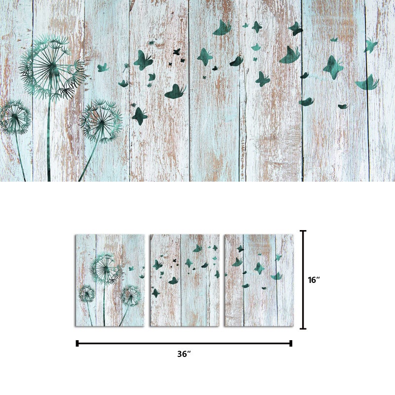 Visual Art Decor Rustic Teal Dandelion Butterflies Canvas Wall Art Prints Rustic Teal Home Bedroom Office Wall Decoration Framed Ready to Hang 12inx16inx3Pieces - Image 5